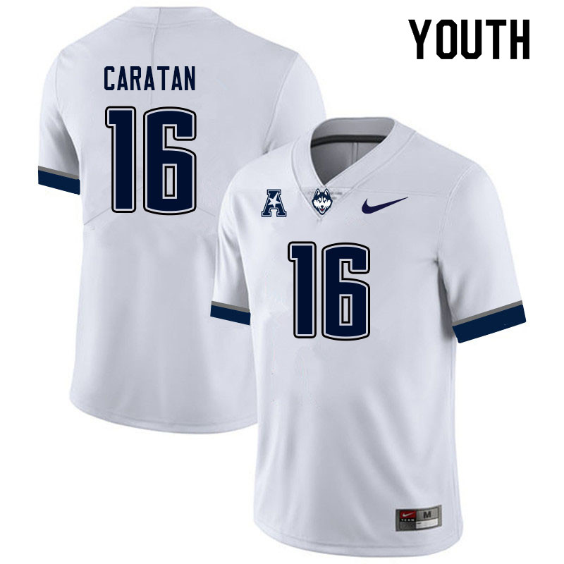 Youth #16 George Caratan Uconn Huskies College Football Jerseys Sale-White - Click Image to Close